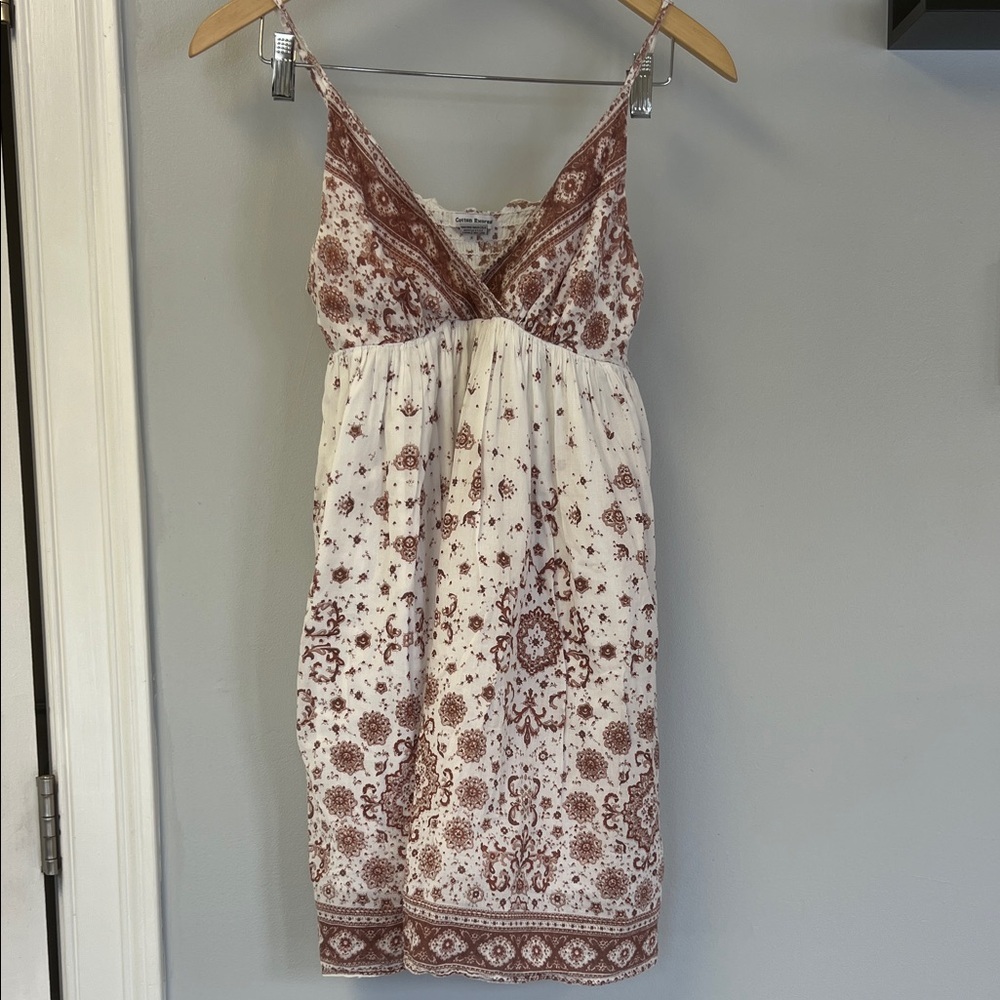 Babydoll Mini Dress  Cotton white/Brown Sz S